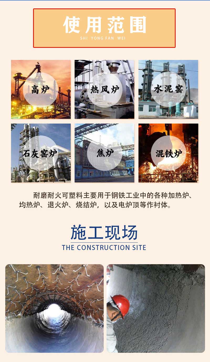 高强耐磨耐火可塑料使用范围